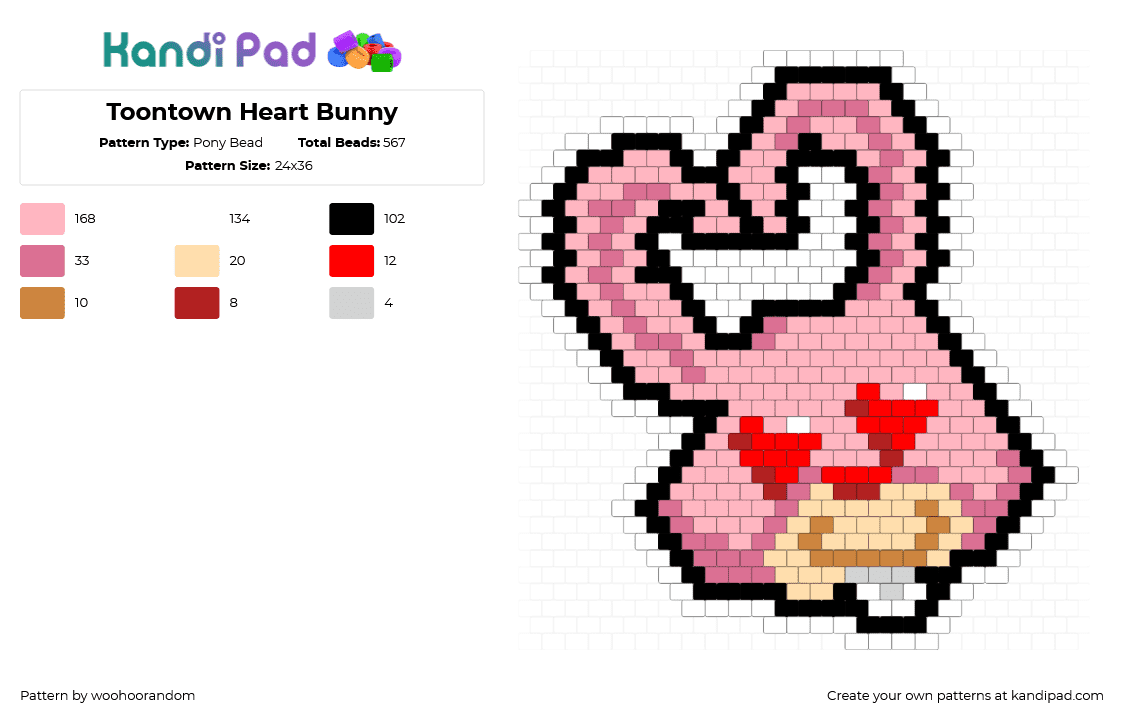 Toontown Heart Bunny - Pony Bead Pattern by woohoorandom on Kandi Pad - toontown,disney,bunny,love,character,video game,pink