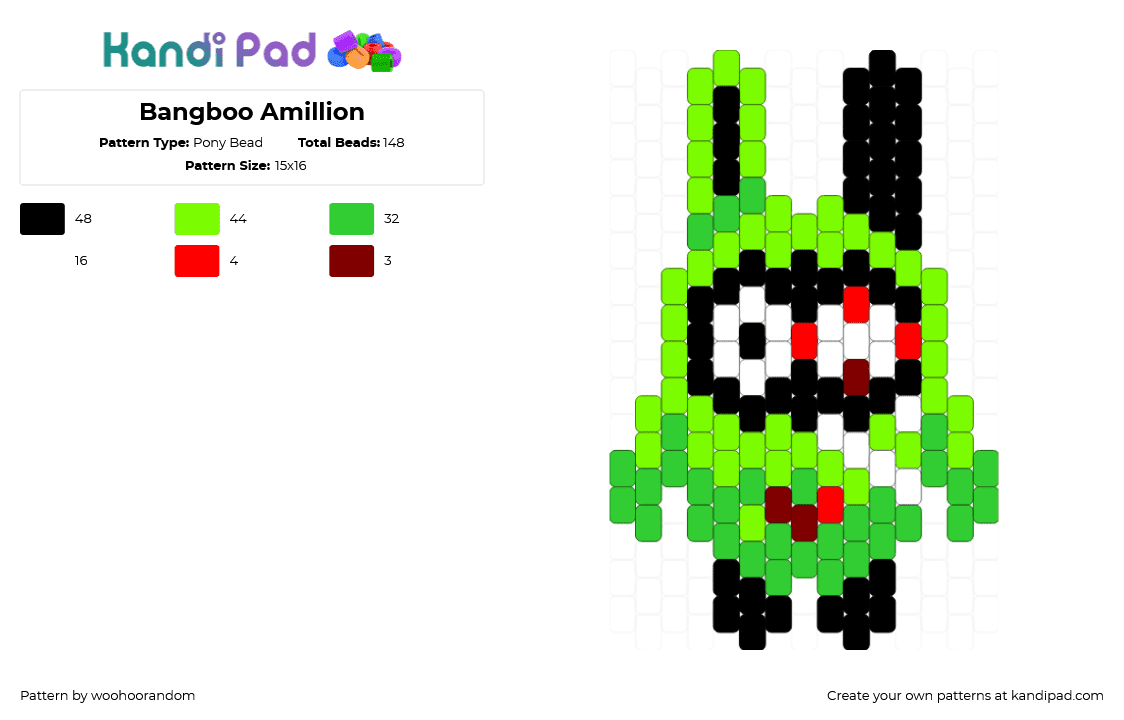 Bangboo Amillion - Pony Bead Pattern by woohoorandom on Kandi Pad - amillion,bangboo,zenless zone zero,video game,charm,character,bunny,green,black