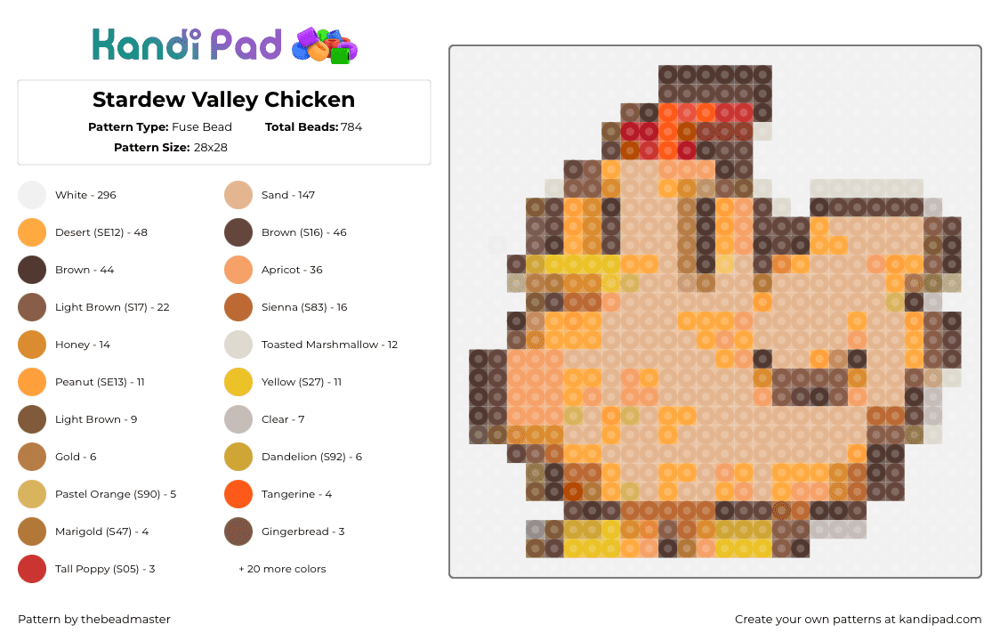 Stardew Valley Chicken - Fuse Bead Pattern by thebeadmaster on Kandi Pad - 