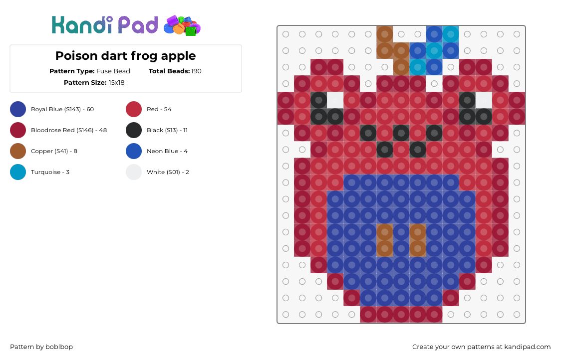 Poison dart frog apple - Fuse Bead Pattern by boblbop on Kandi Pad - frog,apple,mashup,amphibian,animal,fruit,blue,red