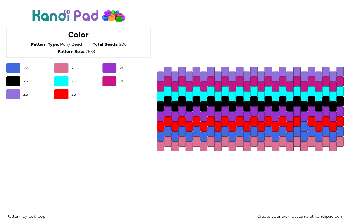 Color - Pony Bead Pattern by boblbop on Kandi Pad - random,colorful,horizontal,stripes,cuff,purple