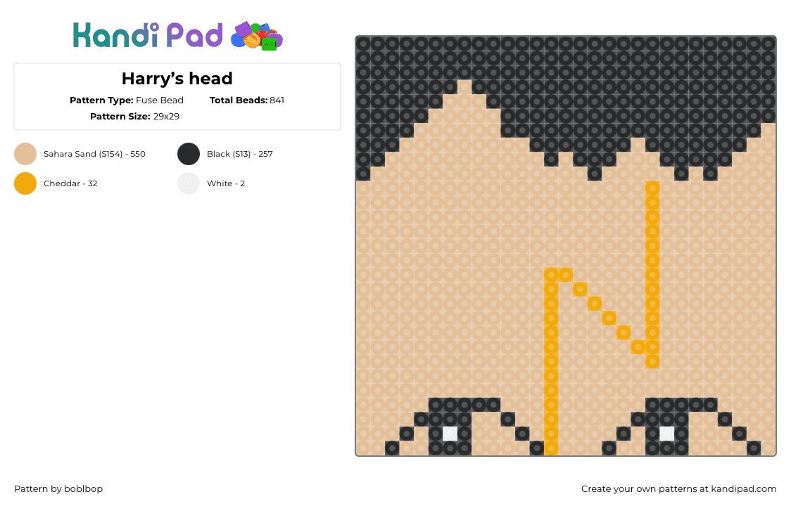 Harry’s head - Fuse Bead Pattern by boblbop on Kandi Pad - harry potter,scar,lightning bolt,panel,tan