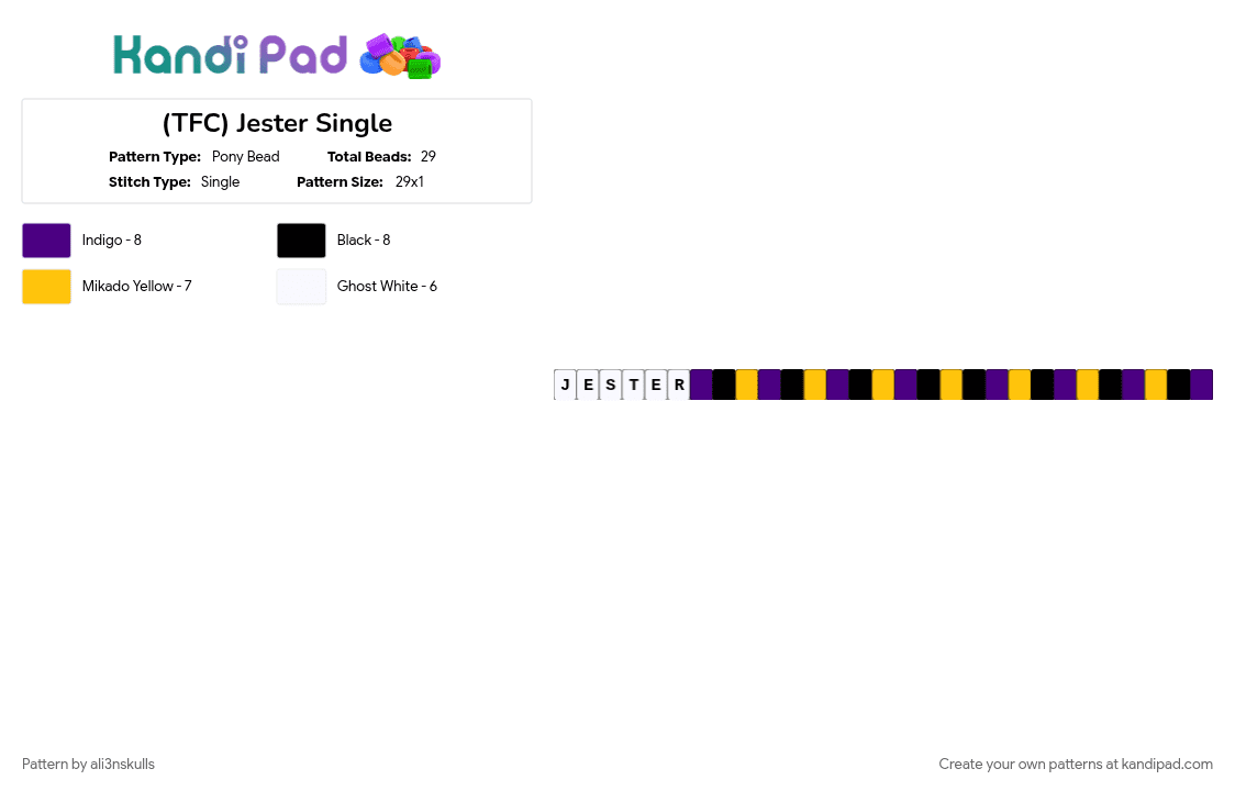 (TFC) Jester Single - Pony Bead Pattern by ali3nskulls on Kandi Pad - purple, yellow
