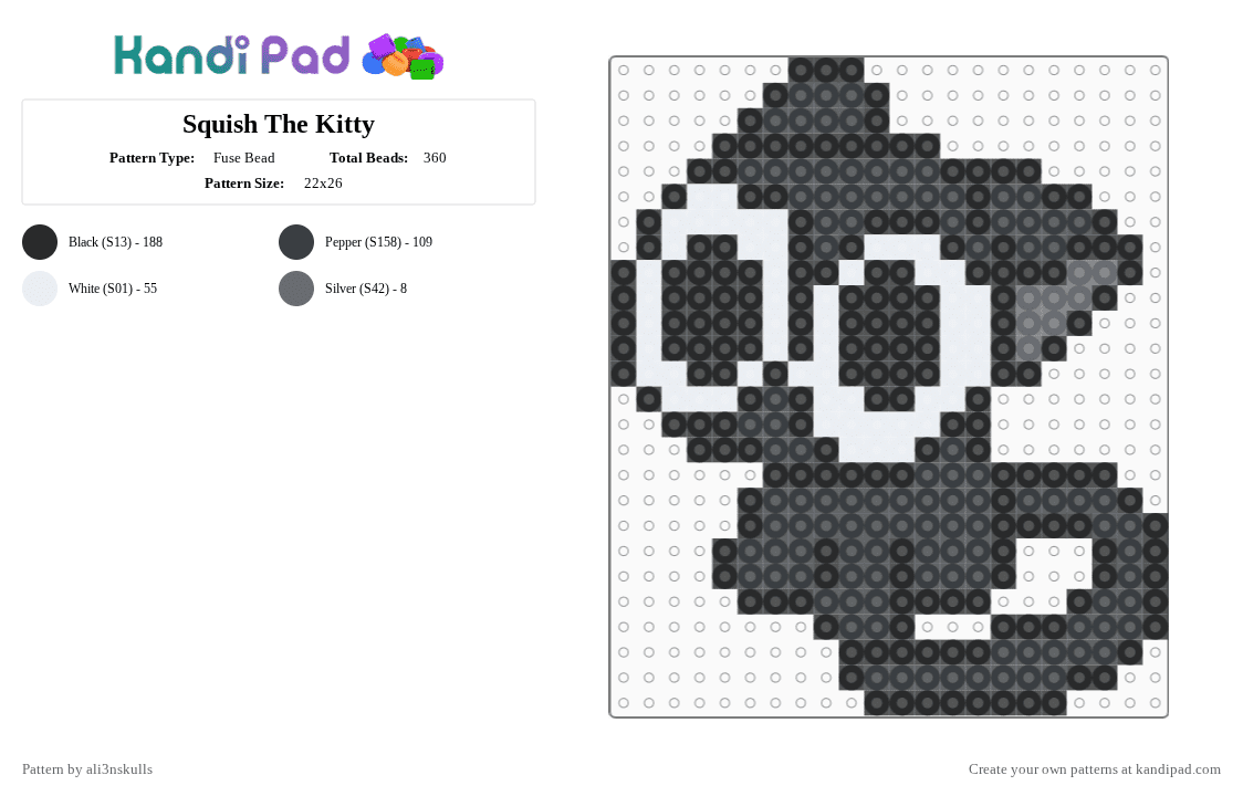 Squish The Kitty - Fuse Bead Pattern by ali3nskulls on Kandi Pad - black,white,cotdsquishy