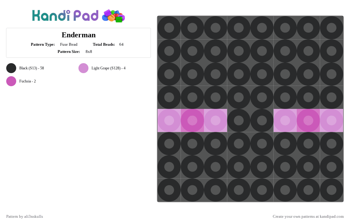 Enderman - Fuse Bead Pattern by ali3nskulls on Kandi Pad - black, enderman, games, minecraft, mob, monster, purple, videogames