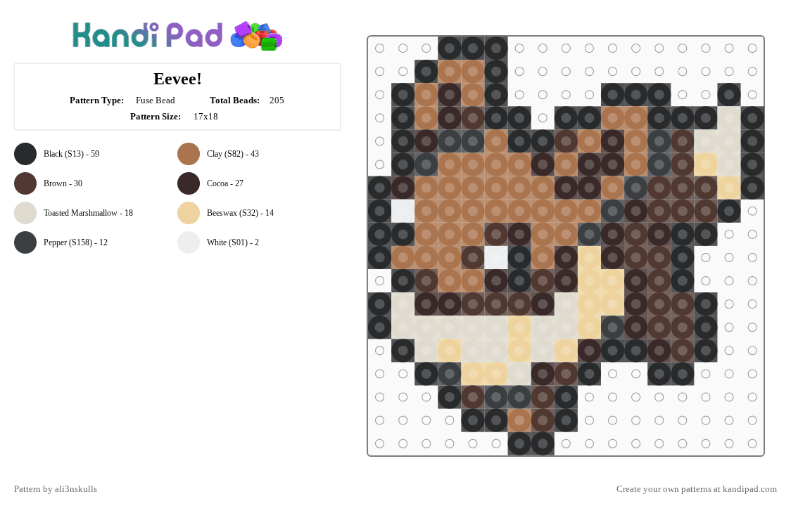 Eevee! - Fuse Bead Pattern by ali3nskulls on Kandi Pad - brown,tan,pokemon,eeveelution,eevee,cream,tail,fox