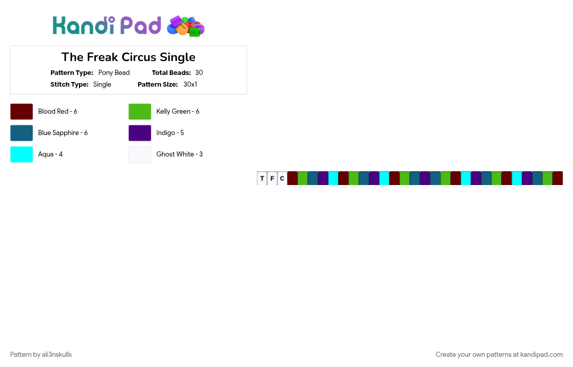 The Freak Circus Single - Pony Bead Pattern by ali3nskulls on Kandi Pad - blue, brown, green, purple