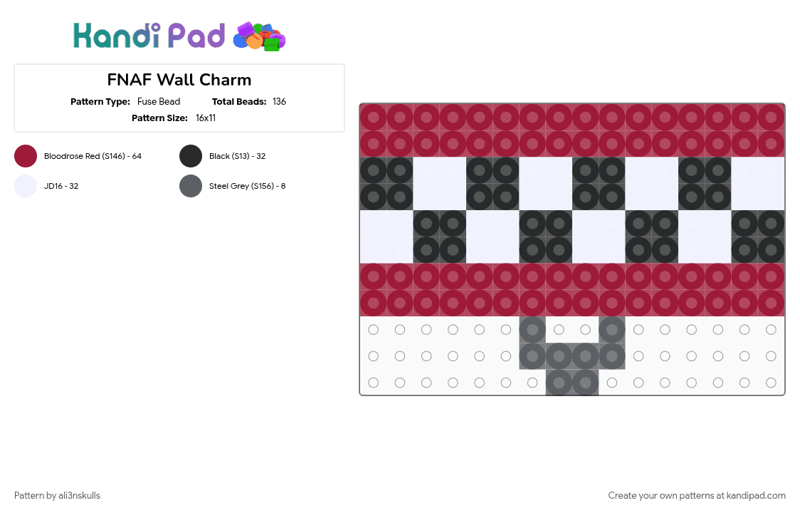 FNAF Wall Charm - Fuse Bead Pattern by ali3nskulls on Kandi Pad - red