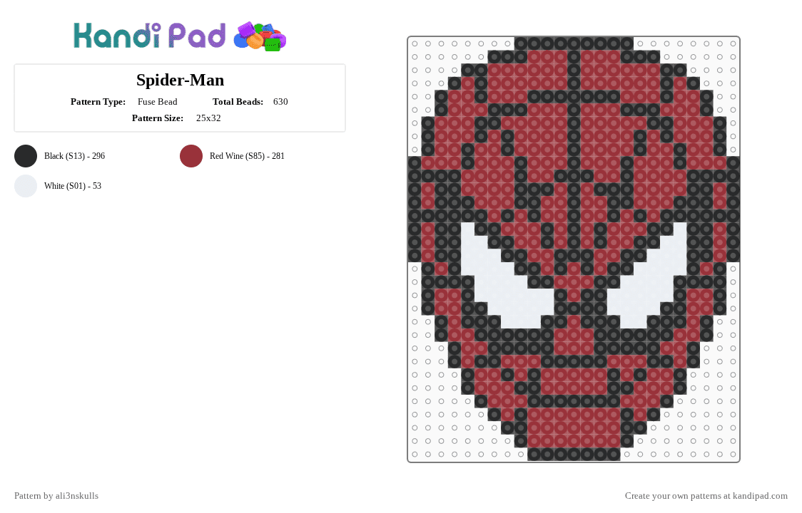 Spider-Man - Fuse Bead Pattern by ali3nskulls on Kandi Pad - red,spiderman,webs,superhero,white,black,blue,spider