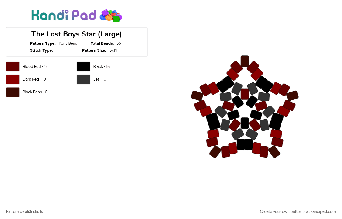 The Lost Boys Star (Large) - Pony Bead Pattern by ali3nskulls on Kandi Pad - brown, red