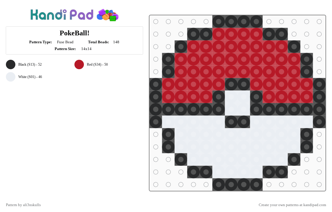 PokeBall! - Fuse Bead Pattern by ali3nskulls on Kandi Pad - white,red