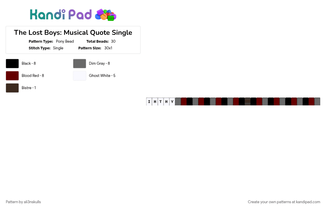 The Lost Boys: Musical Quote Single - Pony Bead Pattern by ali3nskulls on Kandi Pad - brown, gray