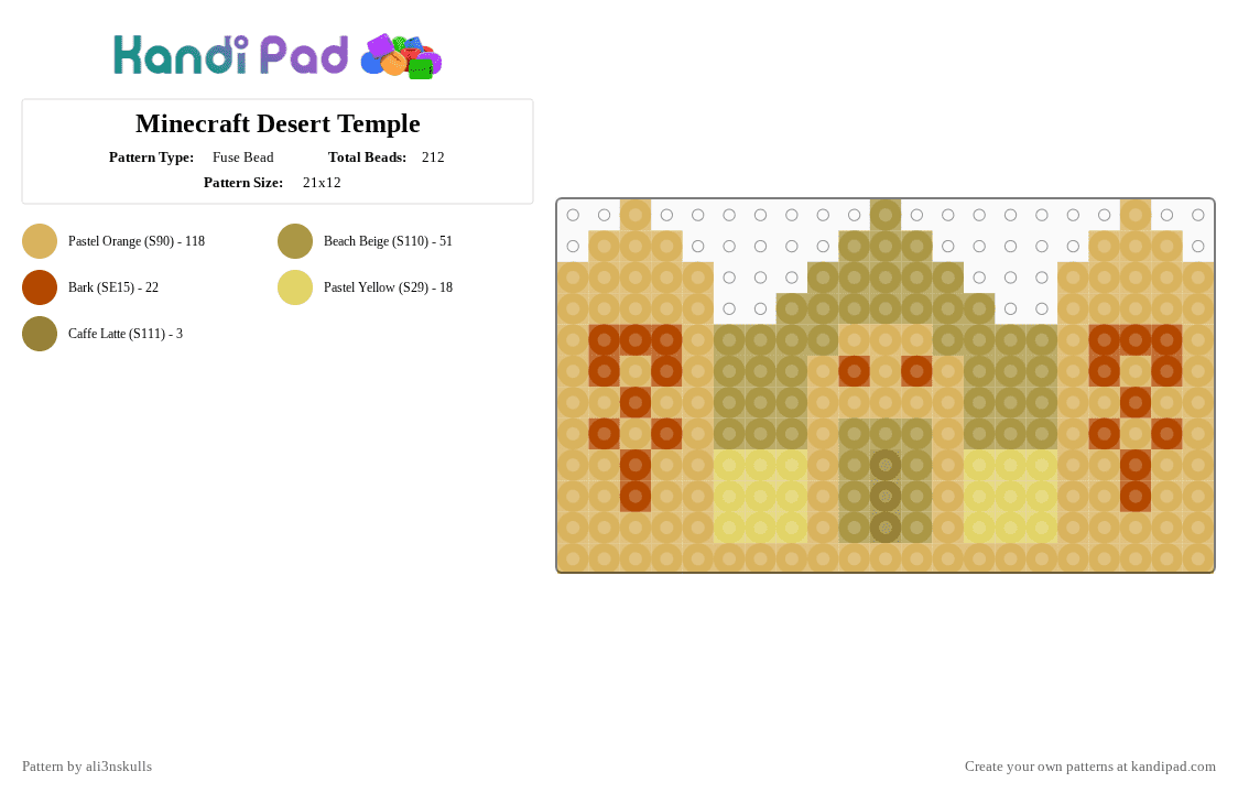 Minecraft Desert Temple - Fuse Bead Pattern by ali3nskulls on Kandi Pad - orange,gold