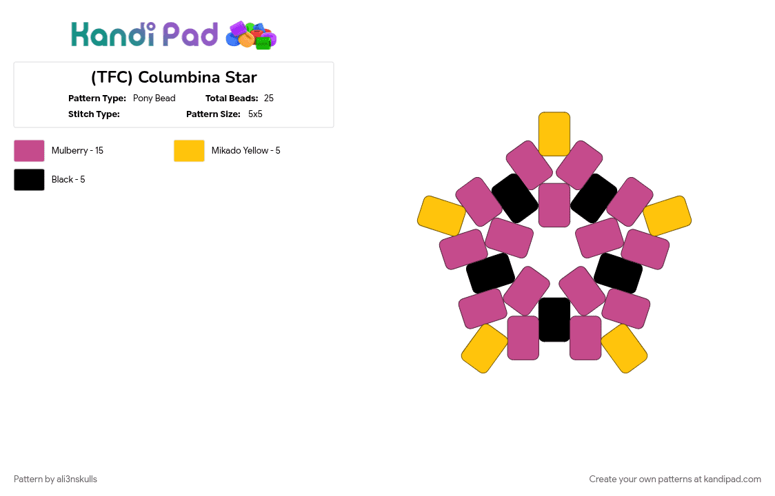 (TFC) Columbina Star - Pony Bead Pattern by ali3nskulls on Kandi Pad - pink