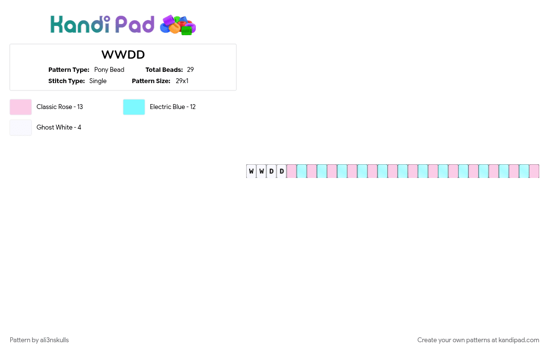 WWDD - Pony Bead Pattern by ali3nskulls on Kandi Pad - light blue, pink