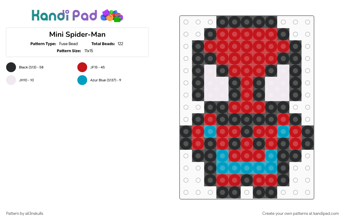 Mini Spider-Man - Fuse Bead Pattern by ali3nskulls on Kandi Pad - red