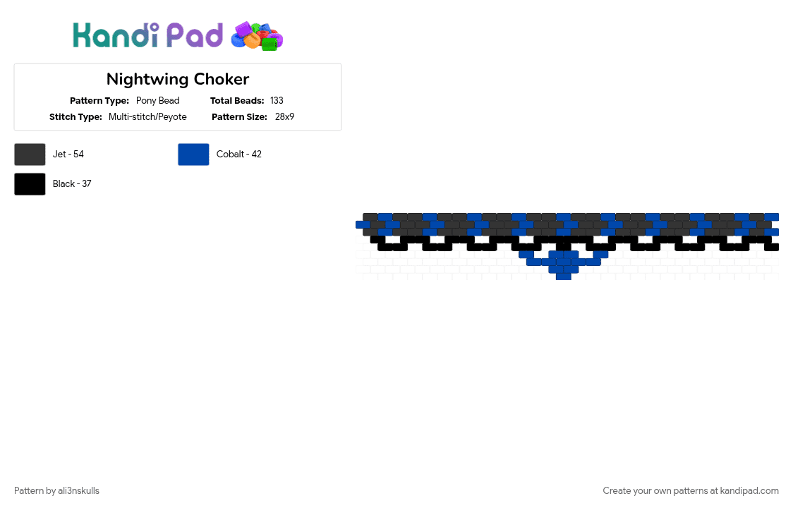 Nightwing Choker - Pony Bead Pattern by ali3nskulls on Kandi Pad - black, blue