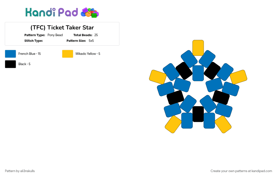 (TFC) Ticket Taker Star - Pony Bead Pattern by ali3nskulls on Kandi Pad - blue