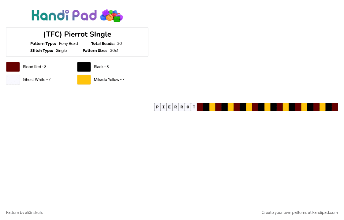 (TFC) Pierrot SIngle - Pony Bead Pattern by ali3nskulls on Kandi Pad - brown, yellow