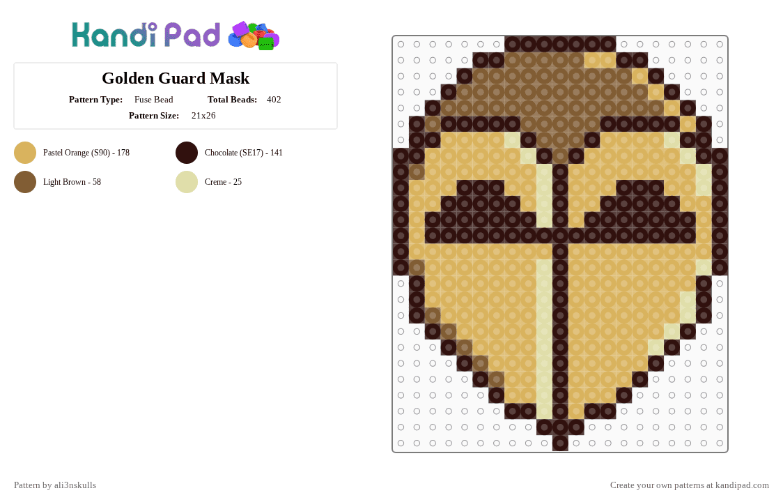 Golden Guard Mask - Fuse Bead Pattern by ali3nskulls on Kandi Pad - brown,orange,toh,the owl house,golden guard,hunter,gold,guard,magic