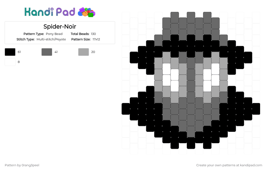 Spider-Noir - Pony Bead Pattern by ali3nskulls on Kandi Pad - gray,beige