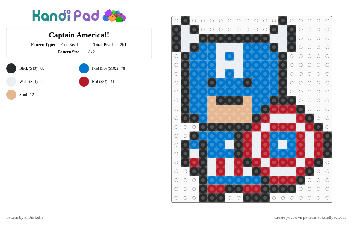 Captain America!! - Fuse Bead Pattern by ali3nskulls on Kandi Pad - blue,marvel,captain,america,captain america,superhero,red,white