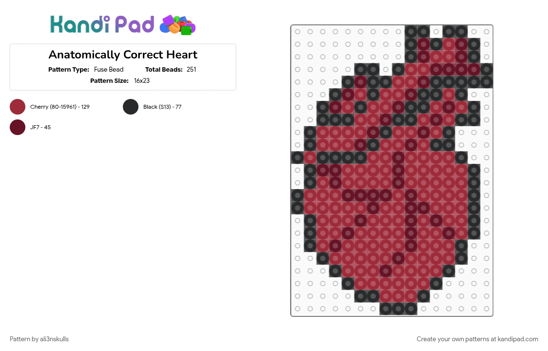 Anatomically Correct Heart - Fuse Bead Pattern by ali3nskulls on Kandi Pad - red