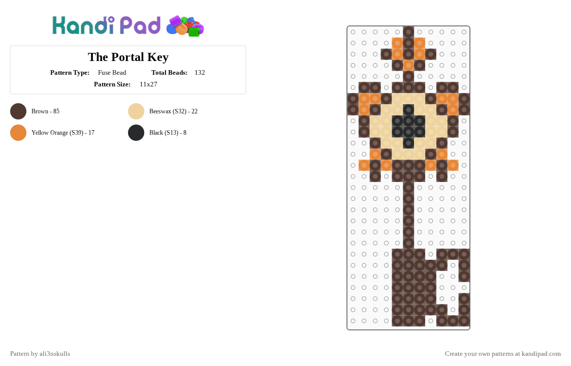 The Portal Key - Fuse Bead Pattern by ali3nskulls on Kandi Pad - brown, key, magic, portal, portal key, tan, the owl house, toh