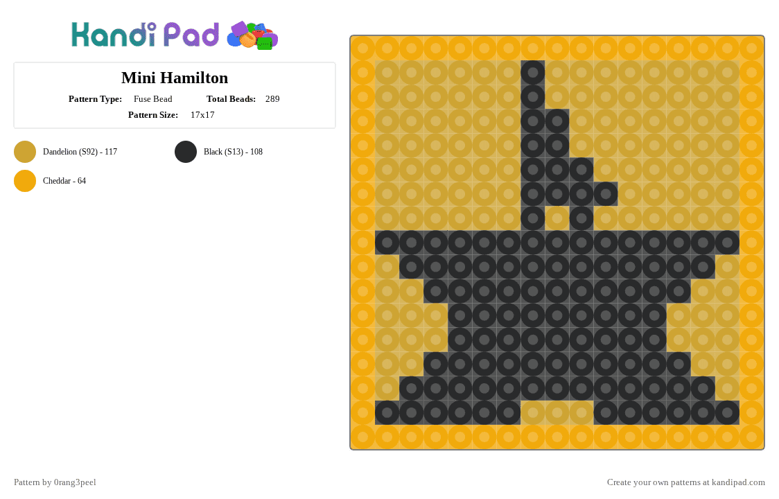 Mini Hamilton - Fuse Bead Pattern by ali3nskulls on Kandi Pad - black,orange