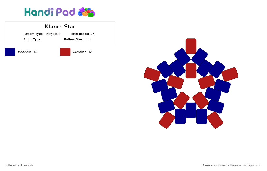 Klance Star - Pony Bead Pattern by ali3nskulls on Kandi Pad - purple, red