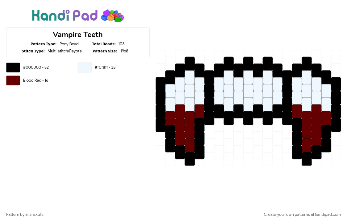 Vampire Teeth - Pony Bead Pattern by ali3nskulls on Kandi Pad - brown, white