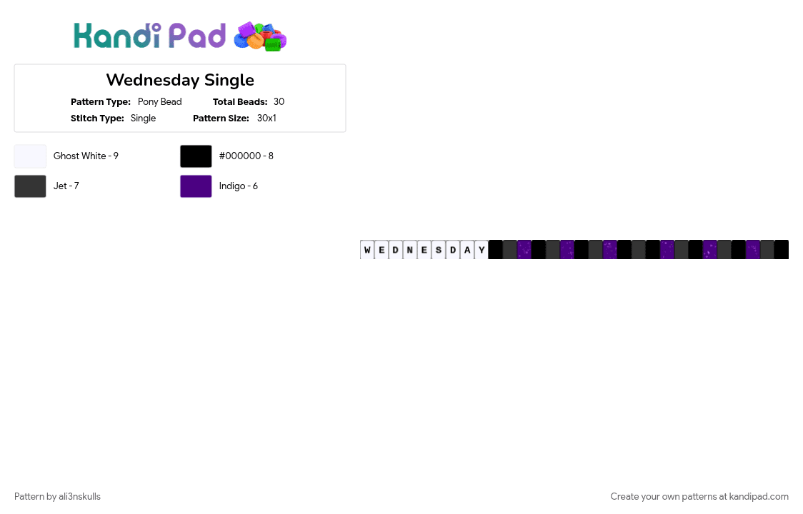Wednesday Single - Pony Bead Pattern by ali3nskulls on Kandi Pad - purple, white