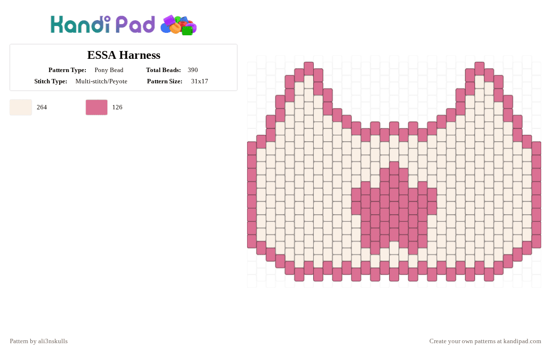 ESSA Harness - Pony Bead Pattern by ali3nskulls on Kandi Pad - pink,white,essa,stuffed animal,emotional support,plush,dog,cat,animal,harness