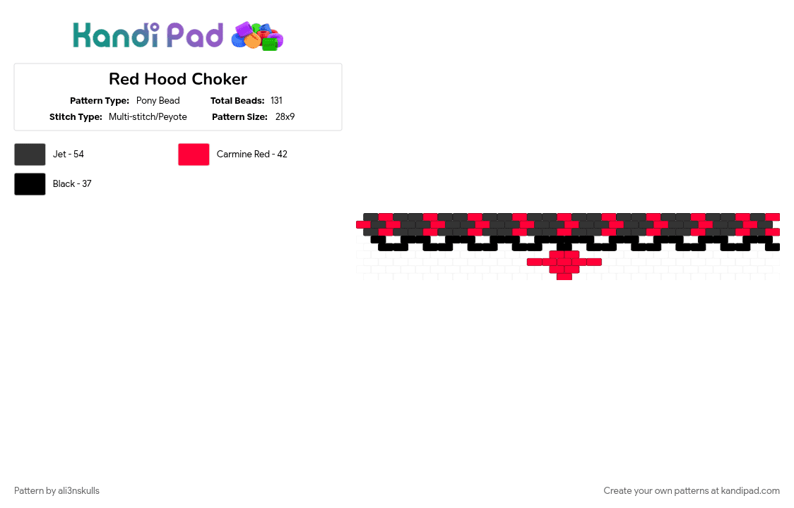Red Hood Choker - Pony Bead Pattern by ali3nskulls on Kandi Pad - black, red