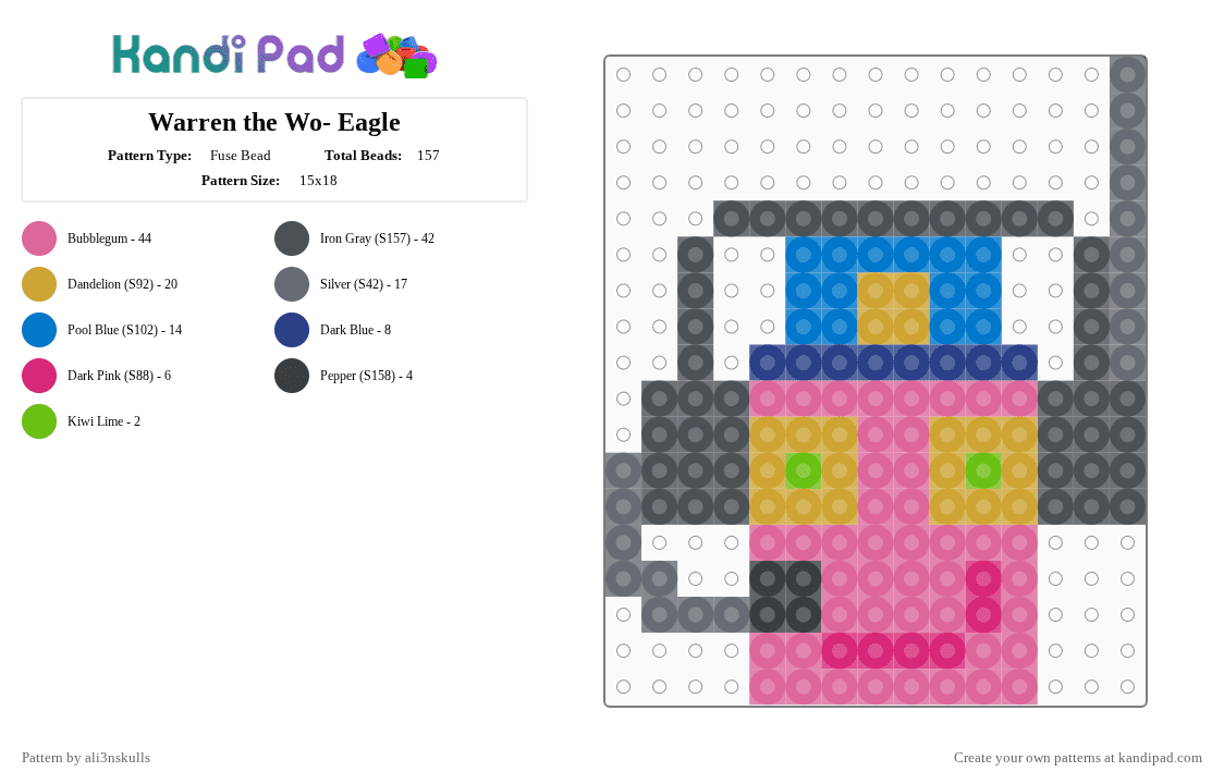 Warren the Wo- Eagle - Fuse Bead Pattern by ali3nskulls on Kandi Pad - purple,pink,dhmis,eagle,worm,warren,dont hug me im scared,puppet,silly