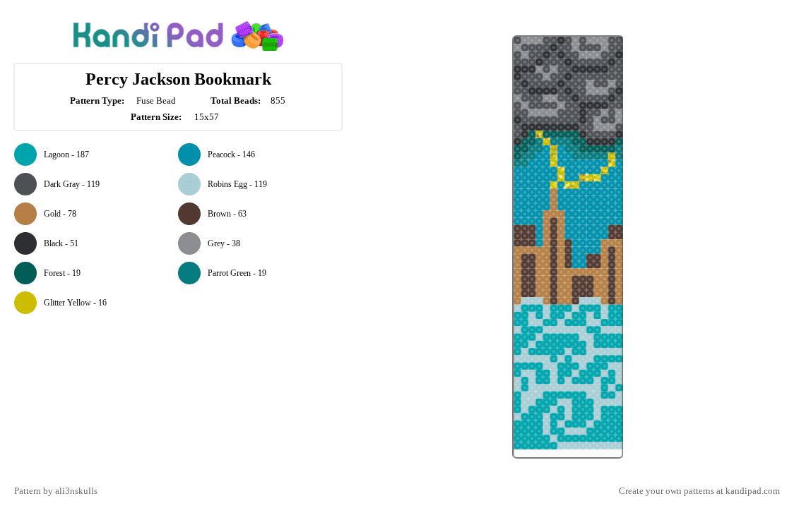 Percy Jackson Bookmark - Fuse Bead Pattern by ali3nskulls on Kandi Pad - gray,teal