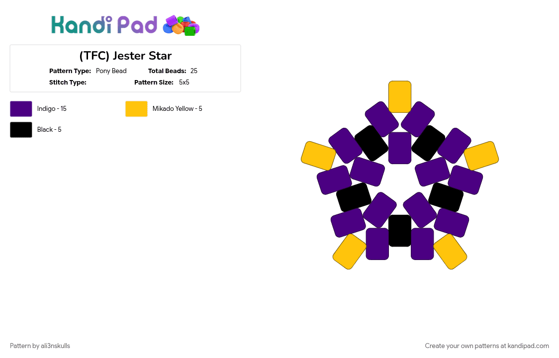 (TFC) Jester Star - Pony Bead Pattern by ali3nskulls on Kandi Pad - purple