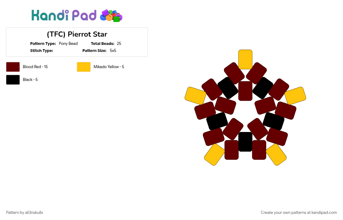 (TFC) Pierrot Star - Pony Bead Pattern by ali3nskulls on Kandi Pad - brown