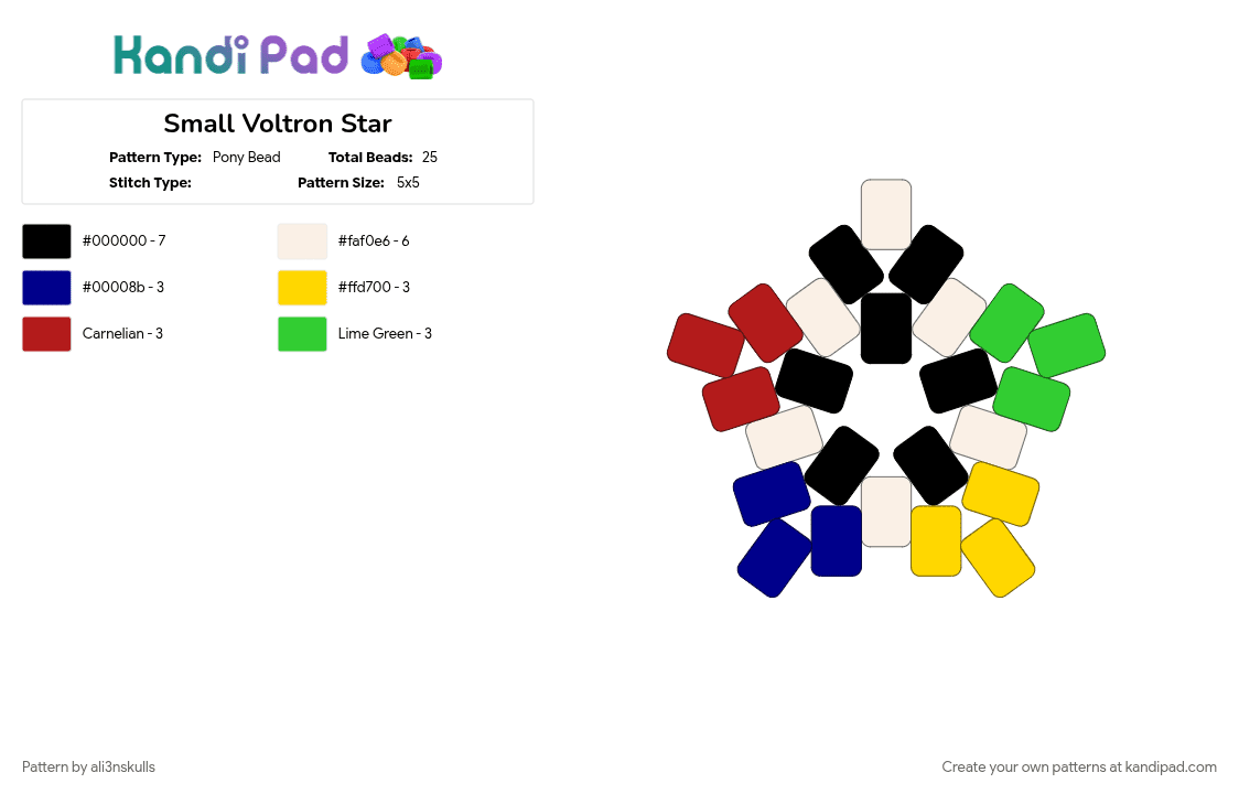 Small Voltron Star - Pony Bead Pattern by ali3nskulls on Kandi Pad - green, purple, red, yellow