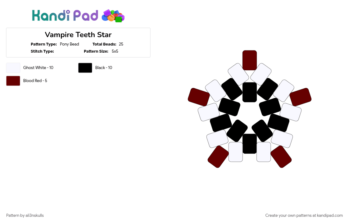 Vampire Teeth Star - Pony Bead Pattern by ali3nskulls on Kandi Pad - 