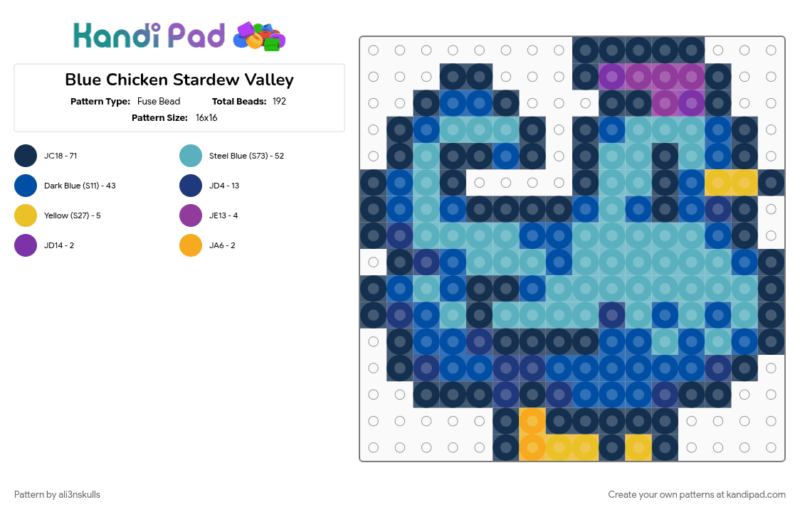 Blue Chicken Stardew Valley - Fuse Bead Pattern by ali3nskulls on Kandi Pad - blue, teal