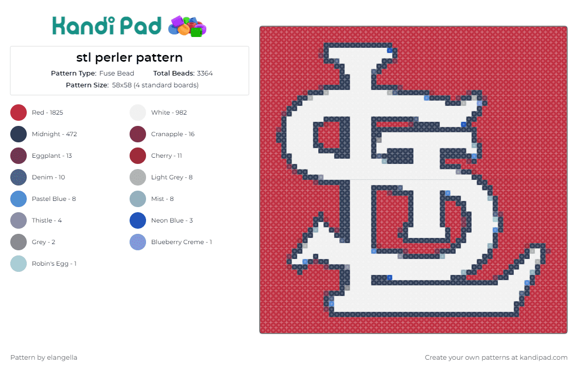 stl perler pattern - Fuse Bead Pattern by elangella on Kandi Pad - saint louis cardinals,baseball