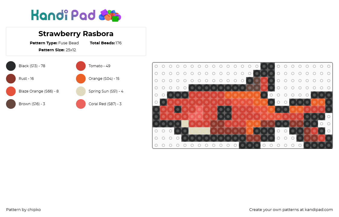 Strawberry Rasbora - Fuse Bead Pattern by chipko on Kandi Pad - red,fish,tetra,rasbora