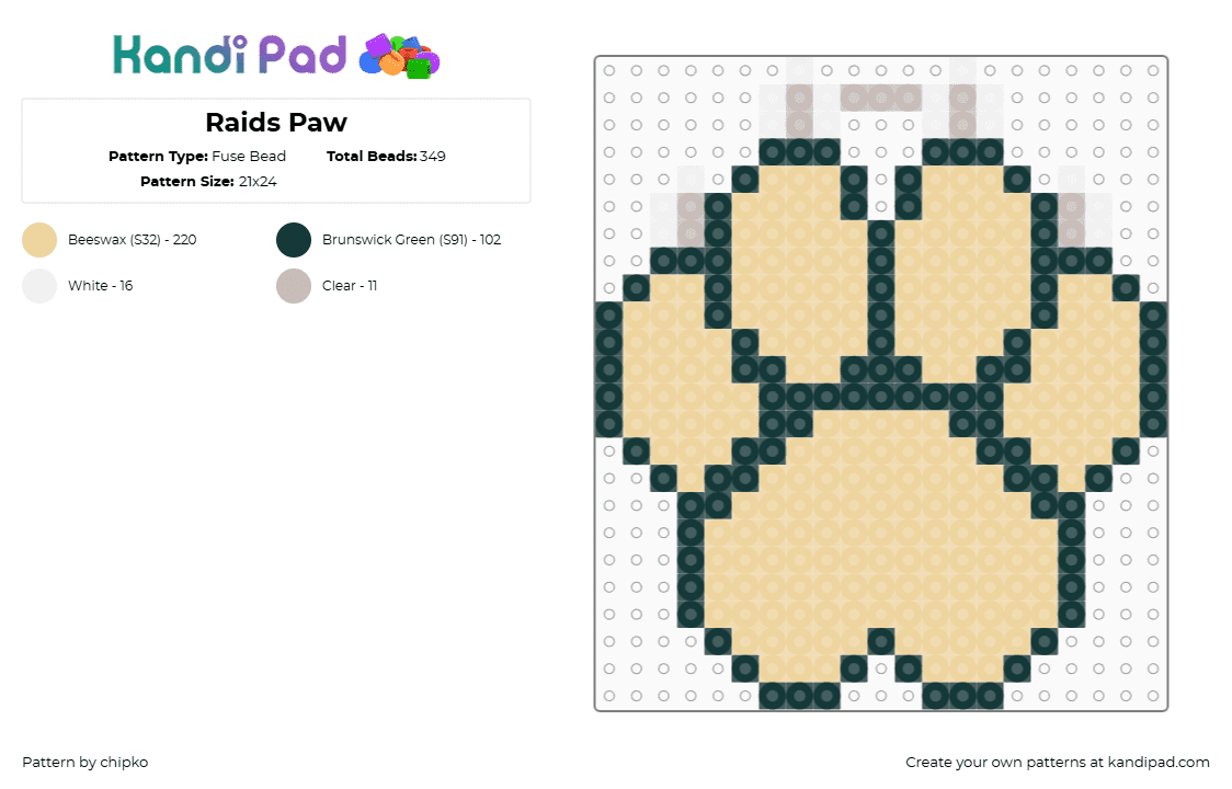 Raids Paw - Fuse Bead Pattern by chipko on Kandi Pad - beige