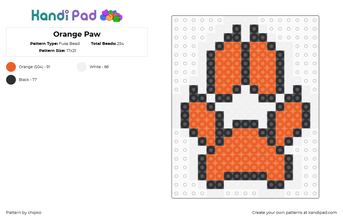 Orange Paw - Fuse Bead Pattern by chipko on Kandi Pad - white,orange