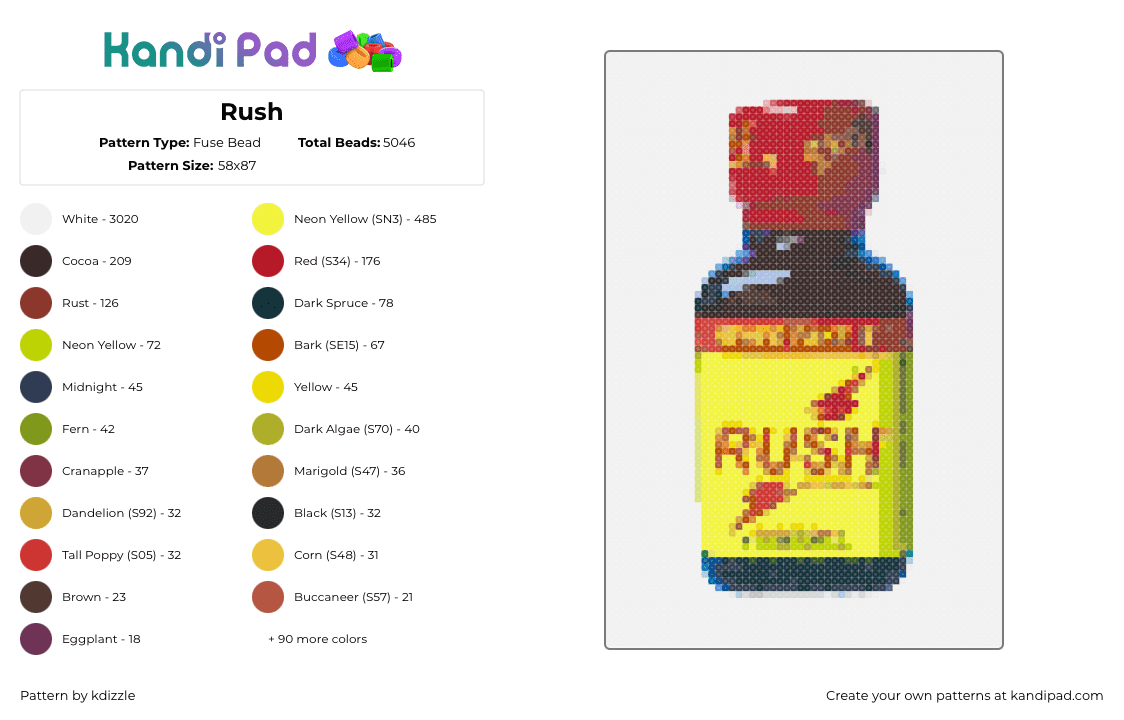 Rush - Fuse Bead Pattern by kdizzle on Kandi Pad - rush,bottle,lightning,cleaner,logo,yellow,red