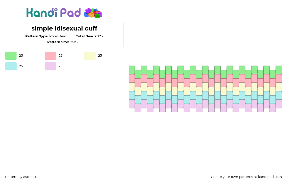 simple idisexual cuff - Pony Bead Pattern by astroaster on Kandi Pad - idisexual,pride,pastel,cuff,colorful