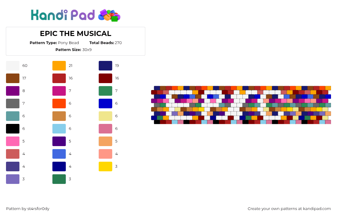 EPIC THE MUSICAL - Pony Bead Pattern by st4rsfor0dy on Kandi Pad - epic,musical,odyssey,colorful,cuff