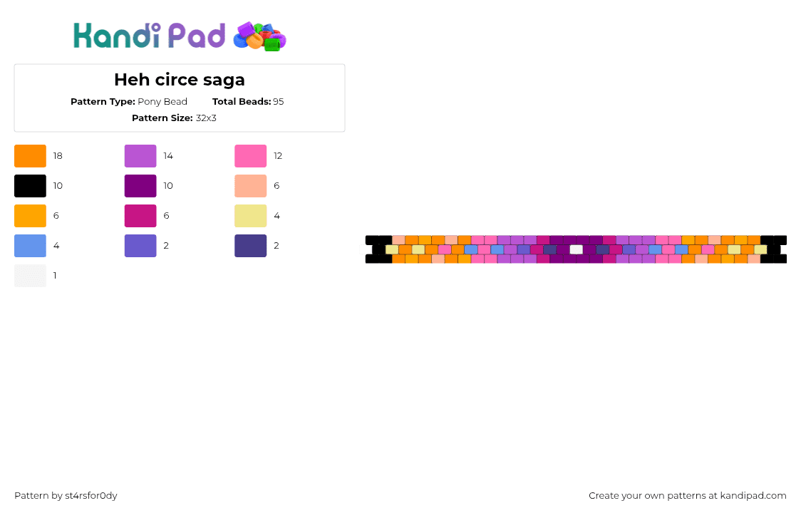 Heh circe saga - Pony Bead Pattern by st4rsfor0dy on Kandi Pad - circe saga,epic,musical,gradient,bracelet,cuff,purple,orange