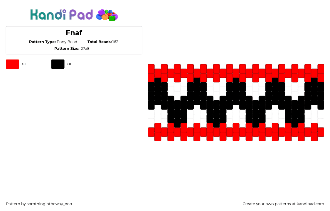 Fnaf - Pony Bead Pattern by somthingintheway_ooo on Kandi Pad - checkered,fnaf,five nights at freddys,cuff,video game,white,black,red